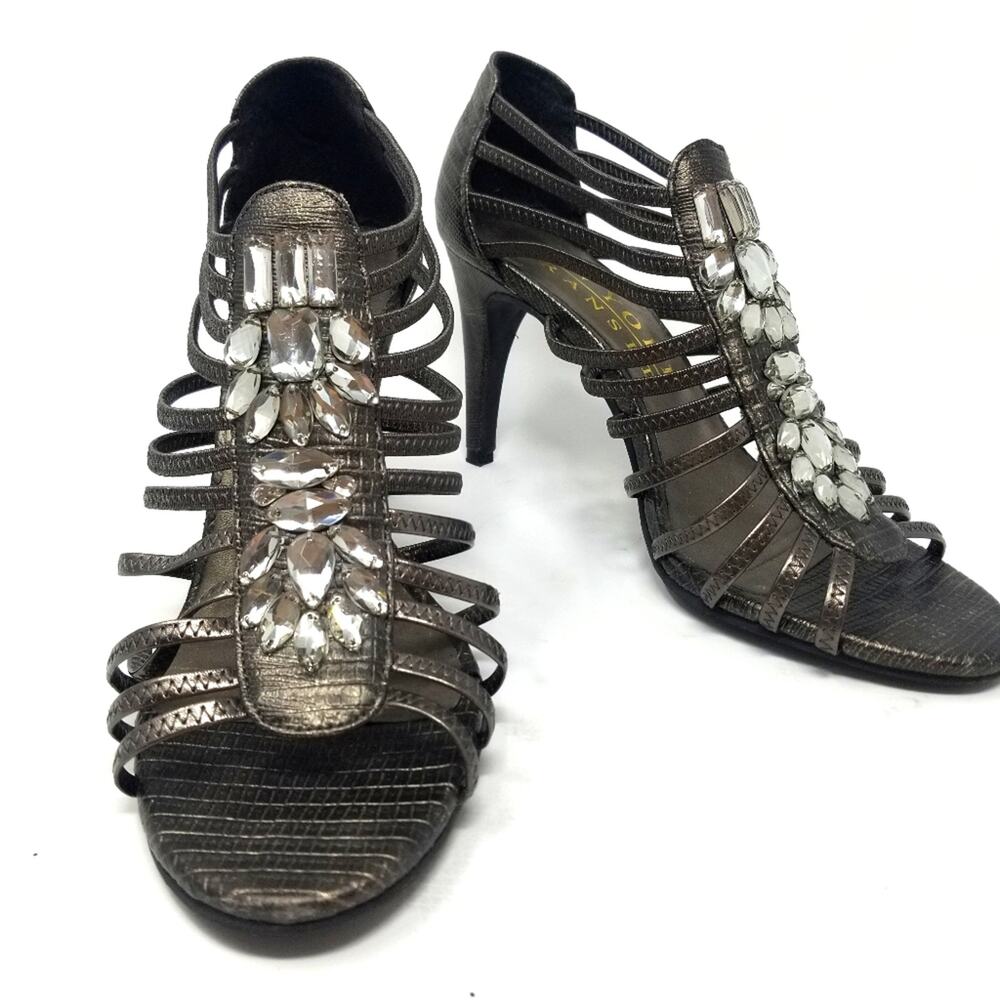 New York Transit Rhinestone Metallic Grey Heels Women's 3.5 inches Heel Size 8